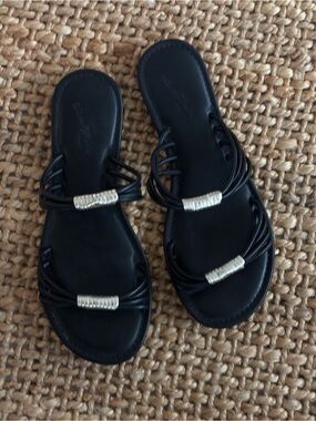 Target Black Strappy Slide Sandals with Silver Accents - Women